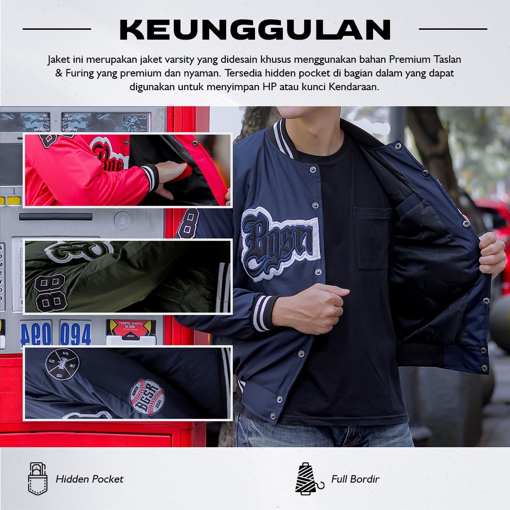 Jaket Baseball Varsity Jacket Bomber Pria Windbreaker Bordir Adem BGSR