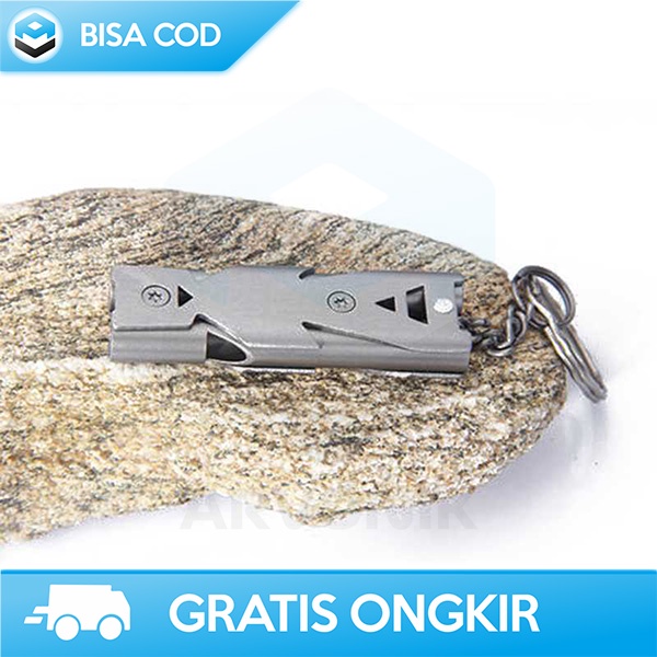 PELUIT DUA LUBANG DENGAN GANTUNGAN KUNCI PLUIT SURVIVAL MINI STAINLESS