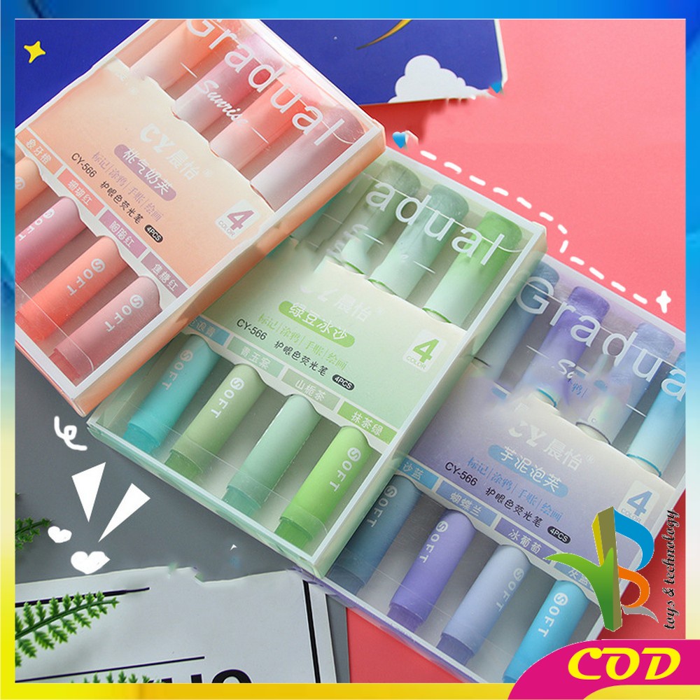 RB-A55 Highlighter Pastel Penanda Teks Set 4IN1 Alat Tulis Sekolah / Spidol Pen Marker Warna Gradasi Painting Multifungsi / Textliner Stasionary Import