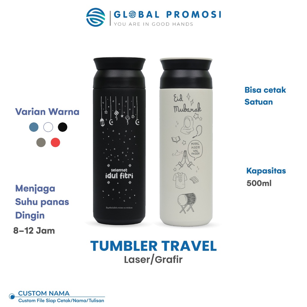 Custom Tumbler Travel 500ML PREMIUM Laser Grafir Nama Logo Karakter Souvenir/Promosi Murah