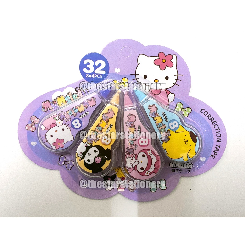 

(1 Set isi 4 Pcs) Correction Tape Fancy Set / Tip-Ex Kertas Karakter My Melody 7009 dan BT21 9360