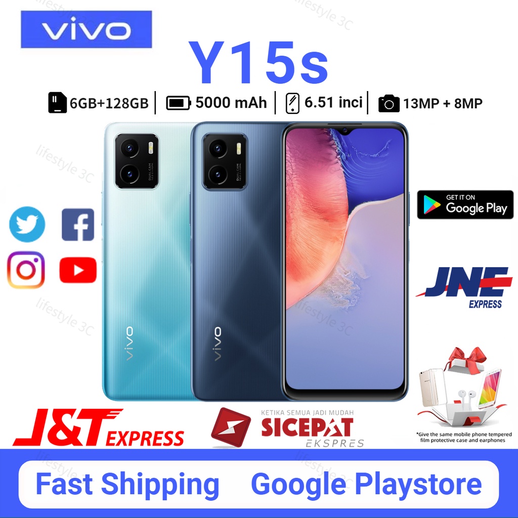 VIVO Y15s RAM 6GB/128GB Baru HP Garansi 1 Tahun