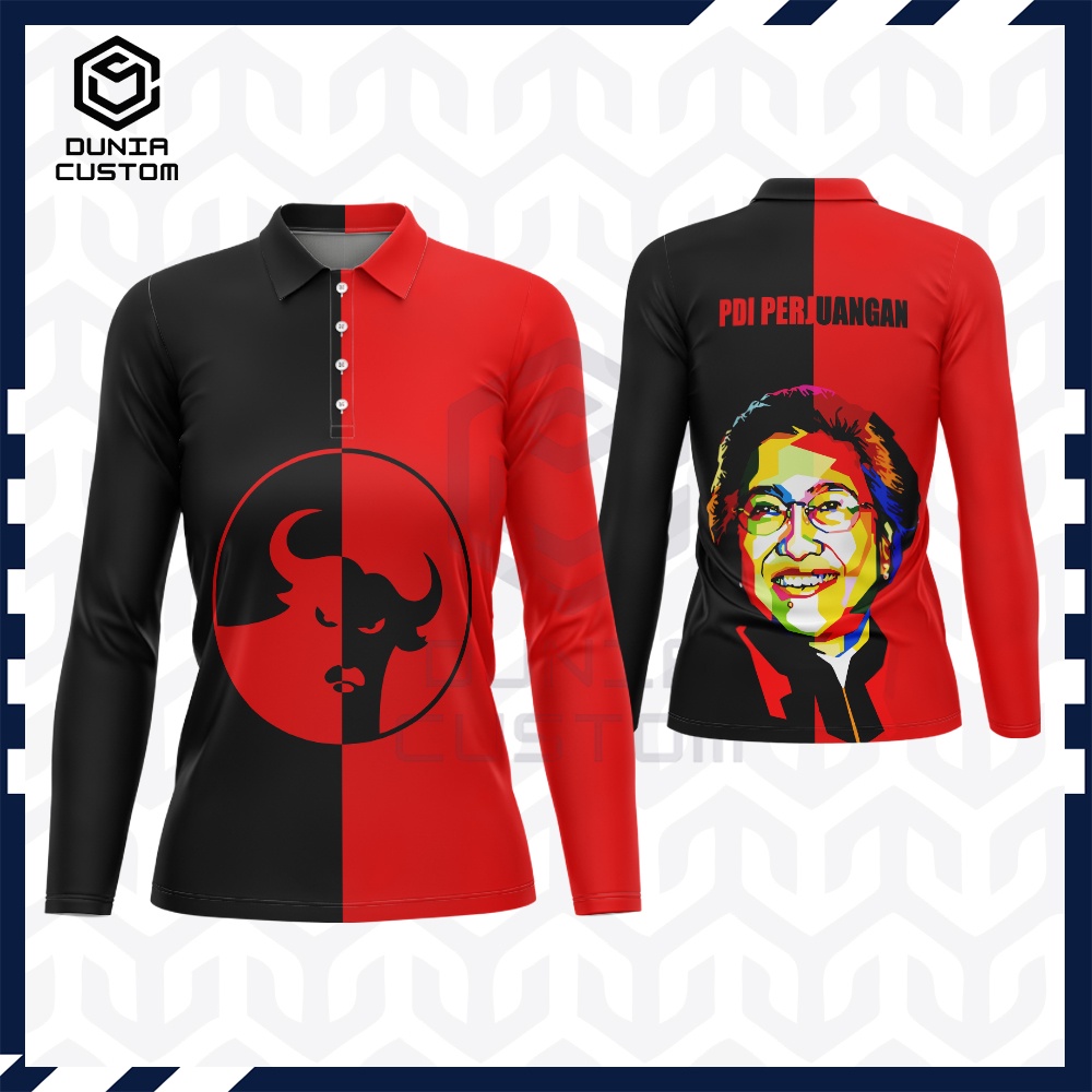 Baju Wangki Wanita PDI Fullprint / Kaos Polo Wanita PDI Perjuangan