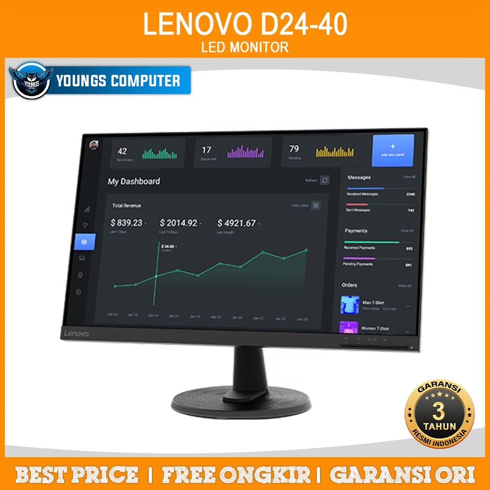 Monitor LED Lenovo D24 D24-40 24&quot; VA 3-Side NearEdgeless FreeSync 75Hz