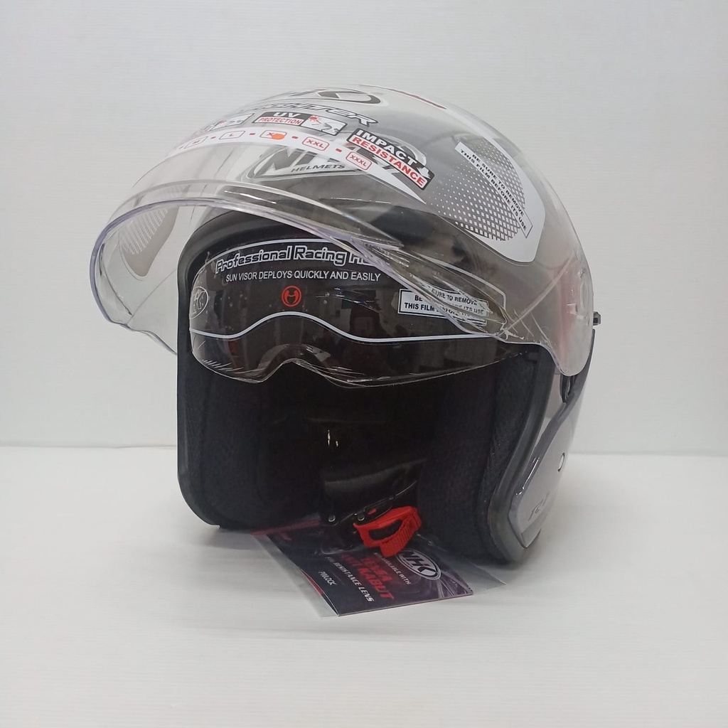 NHK R1 MAX SOLID DIM GREY HELM OPEN FACE DOBLE VISOR