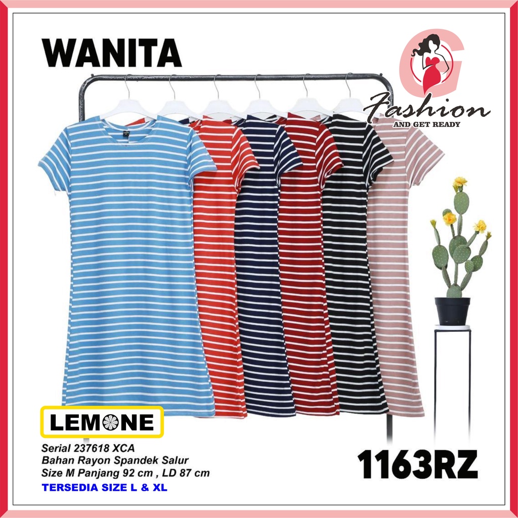 LEMONE RZ-2 DRESS BASIC CASUAL GARIS | DASTER LENGAN PENDEK MURAH BABYTERRY SALUR M L XL XXL