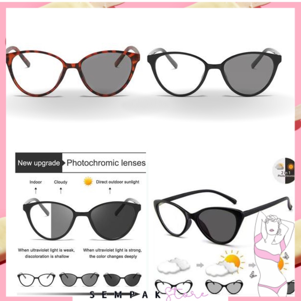 SS Kacamata Photochromic 6626 Kacamata Anti Radiasi Kacamata Cat Eye Retro Bingkai Plastik Fashion Kacamata Leopard Photocromic Wanita Korea