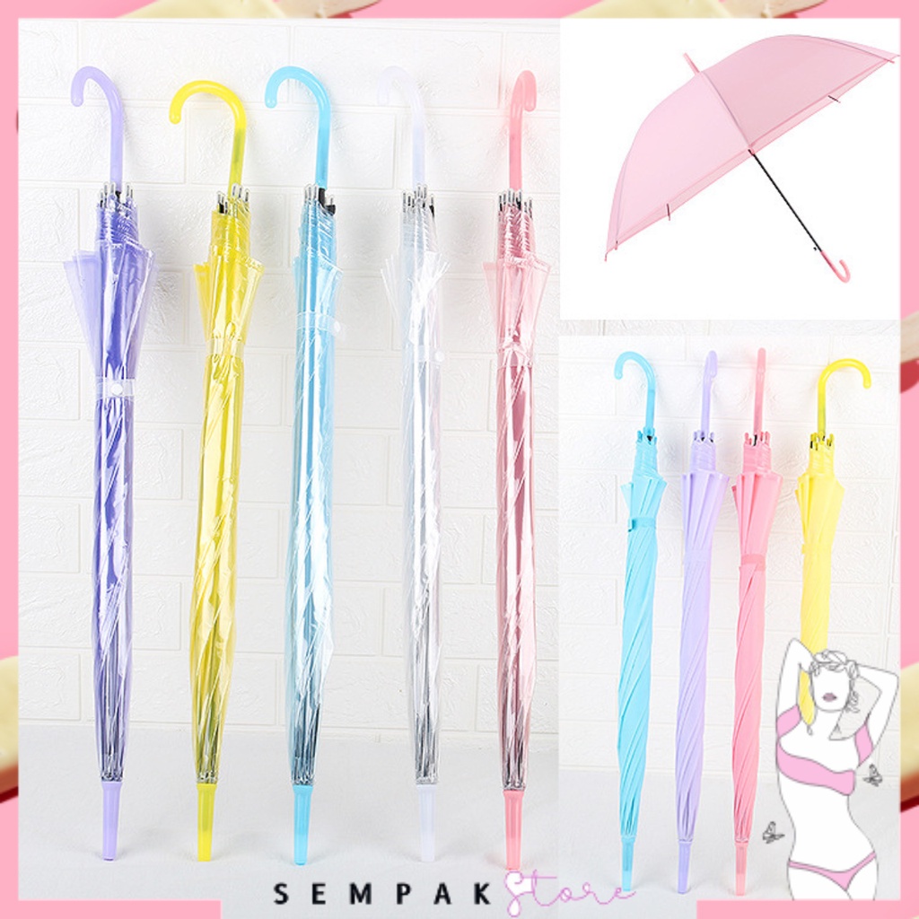 SS Payung Transparan Style Korea Jepang Polos Warna Warni Payung Lipat Bening Cantik Payung Rainbow Umbrella Fashionable Candy Color Import Murah