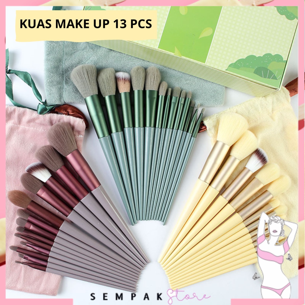 SS 13pcs Kuas Make Up Set Lengkap Pouch Lembut Set Kosmetic Brush Makeup Powder Eye Shadow Foundation Blusher Blending Beauty