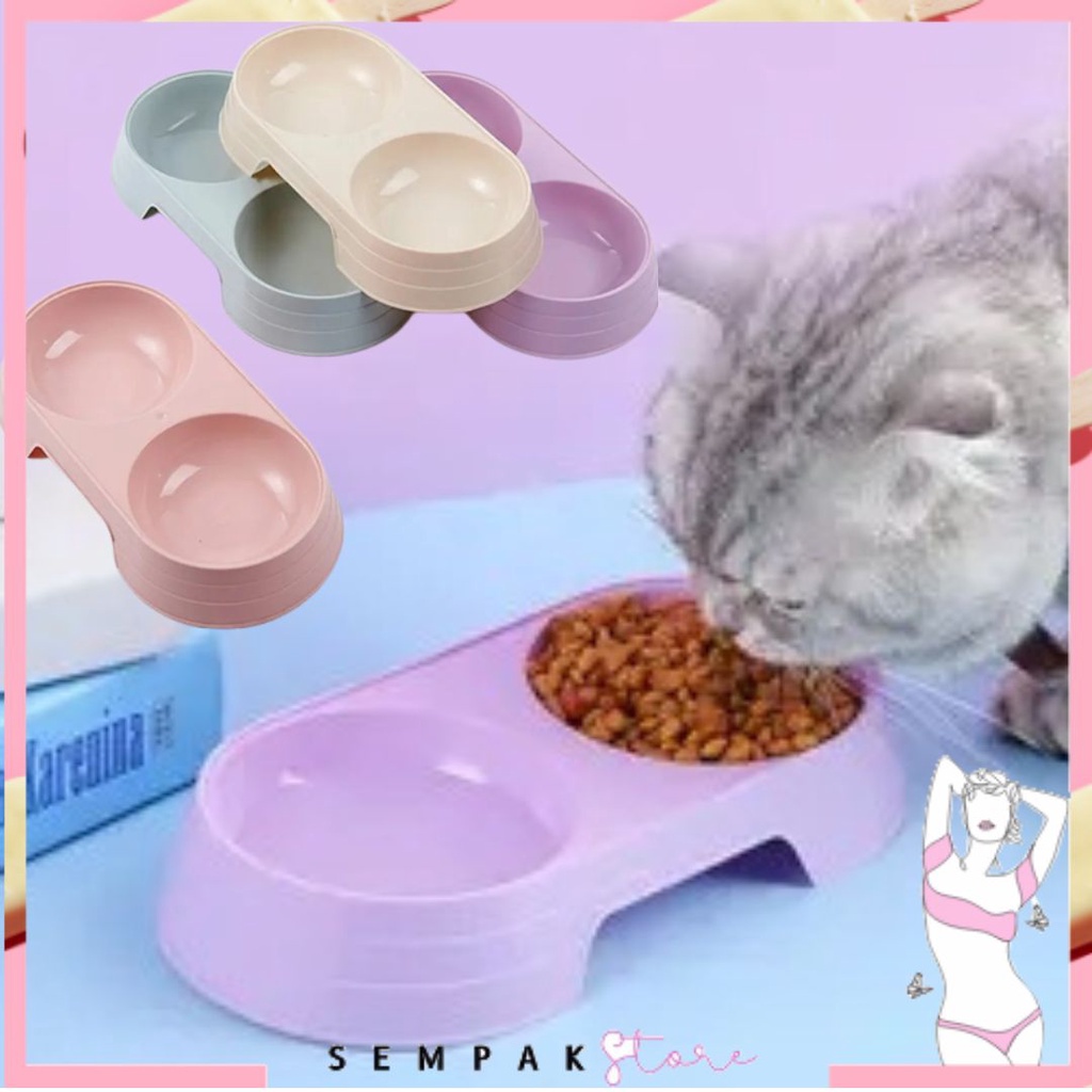 SS Tempat Makan Kucing Anjing 2 in 1 Mangkok Minum Hewan Doggy Lucu 2in1 Mangkok Makan Hewan Double Pet Food Bowl  Murah