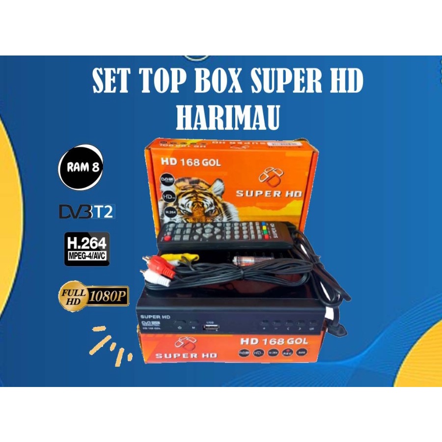SET TOP BOX STB HARIMAU 168 GOL DVB-T2 PENERIMA SIARAN TV DIGITAL