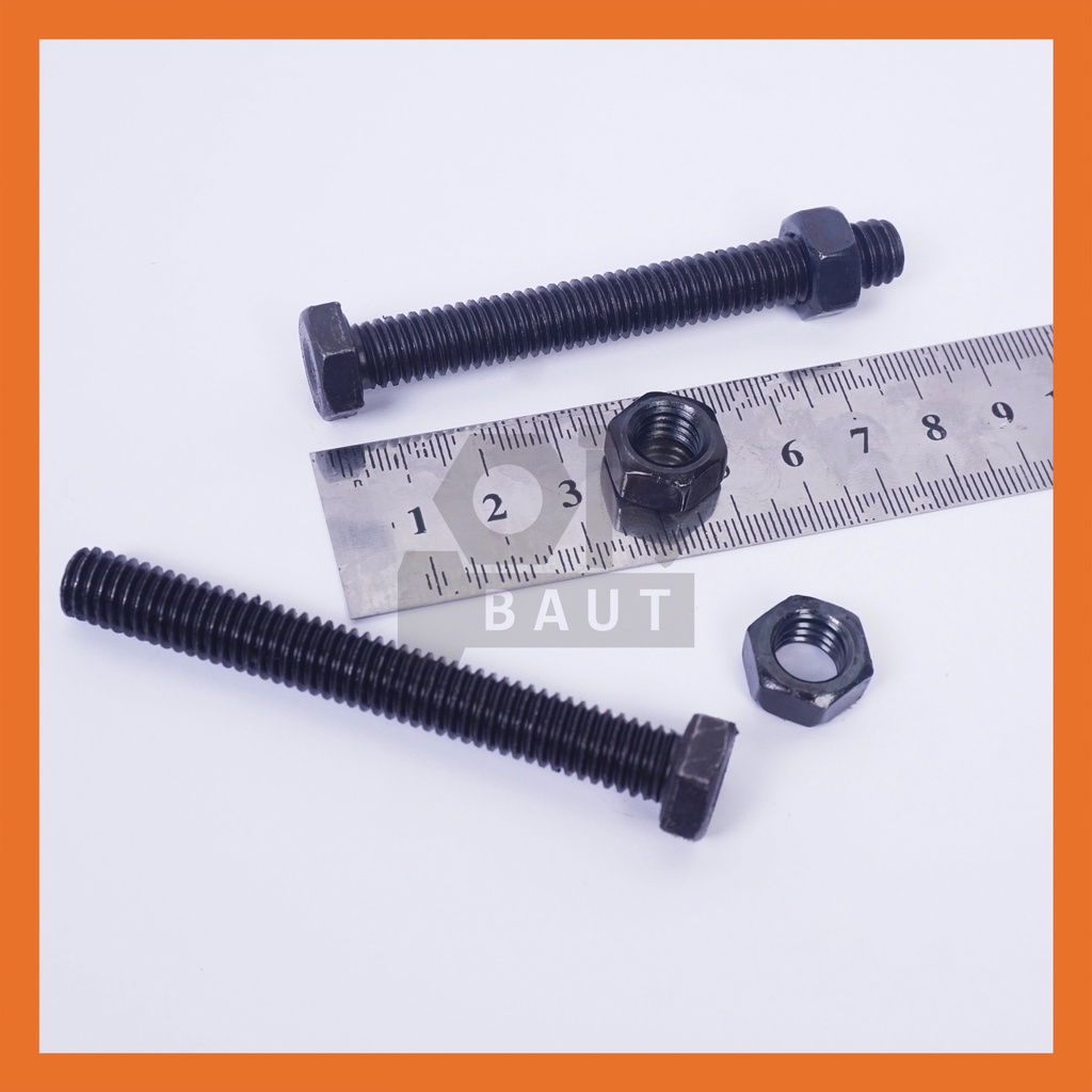 B/N Baut Besi UNC + Mur Hitam 3/8" X 3"  / Baut hitam / Baut besi hitam