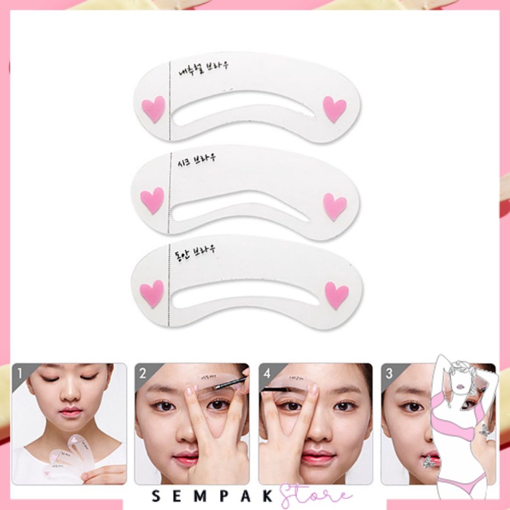 SS Cetakan Alis 3 IN 1 Mini Eyebrow Template Kit 3in1 Pencetak Alis 3 Bentuk Alis Murah Import