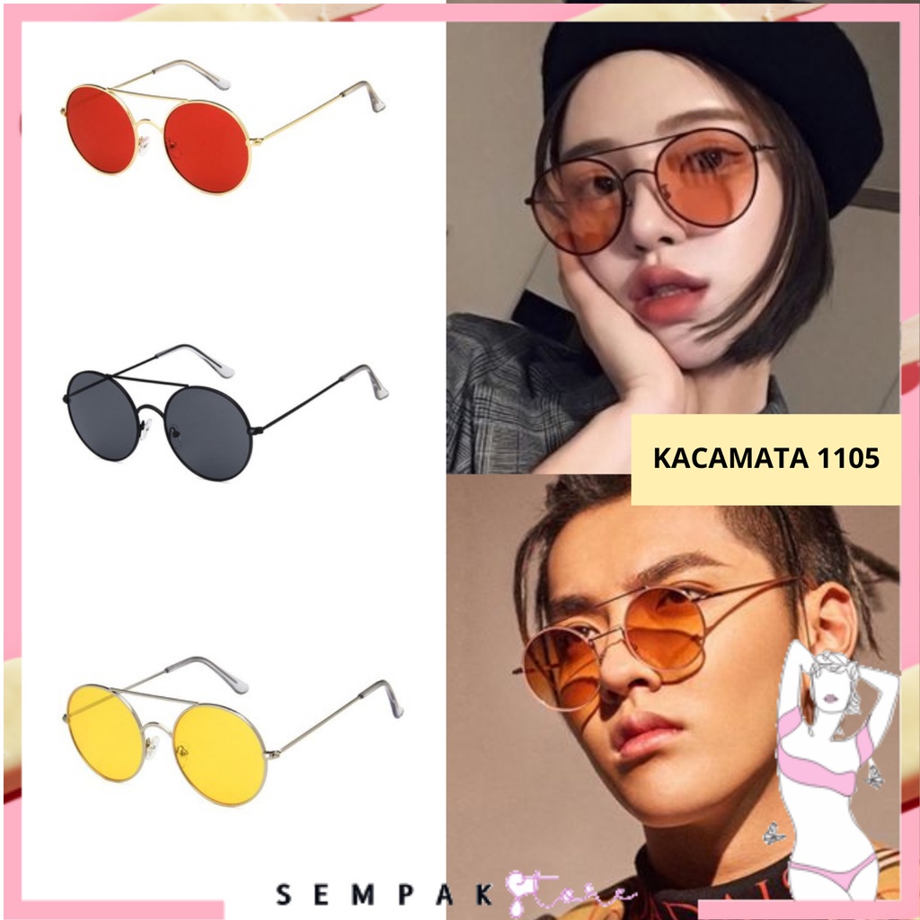 SS Kacamata Hitam Wanita 1105 Bulat Vintage Metal Gaya Retro Round Kaca Mata Sunglasses