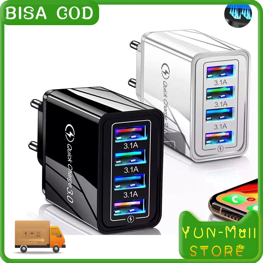 YUN Mall  Charger 5V 3.1A 4 Port USB Quick Charging Fast Charging Pengisian Daya Cepat+Lampu LED