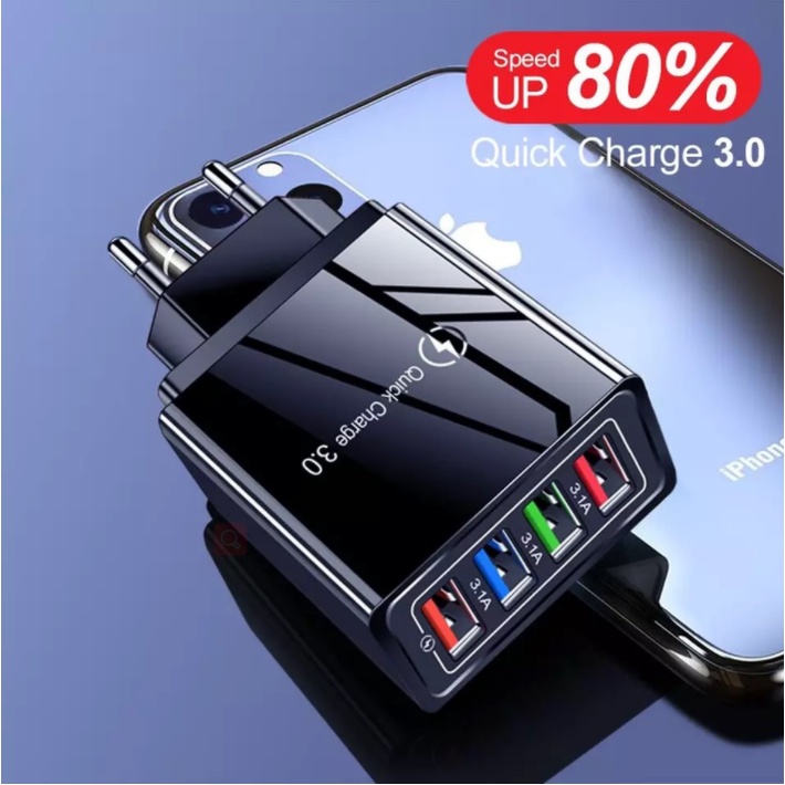 YUN Mall  Charger 5V 3.1A 4 Port USB Quick Charging Fast Charging Pengisian Daya Cepat+Lampu LED