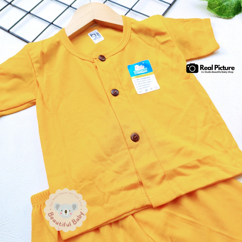 Baby.ou - Setelan Baju Bayi Lengan Pendek Celana Pendek Motif Polos / Setelan Harian Bayi / Kaos Oblong Bayi &amp; Anak Kancing Pundak