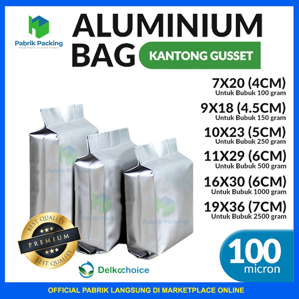 Kemasan Alumunium Alumunium Bag Gusset Kemasan Kantong Makanan Delkochoice