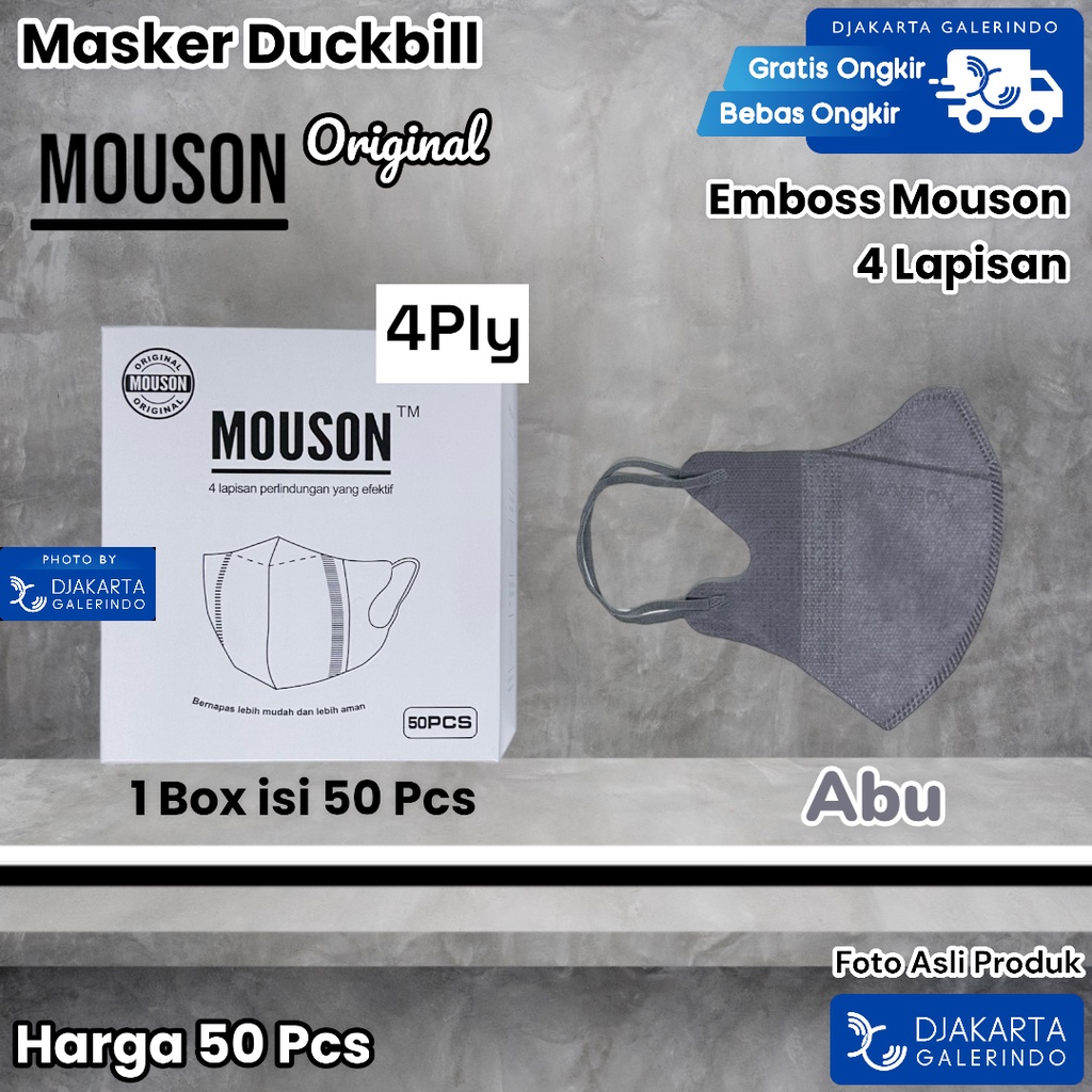 Masker Duckbill 4Ply Mouson Alkindo &amp; 3Ply Earloop &amp; Headloop Model Duckbill 1 Box isi 50 Pcs