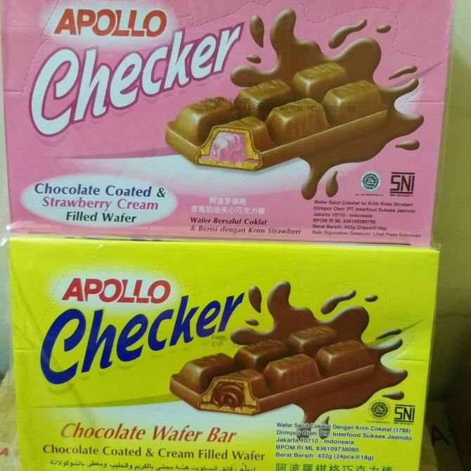 DISKON APOLLO CHECKER WAFER COKLAT STRAWBERRY WAFER BAR - 432Gr (24pcs@18gr)