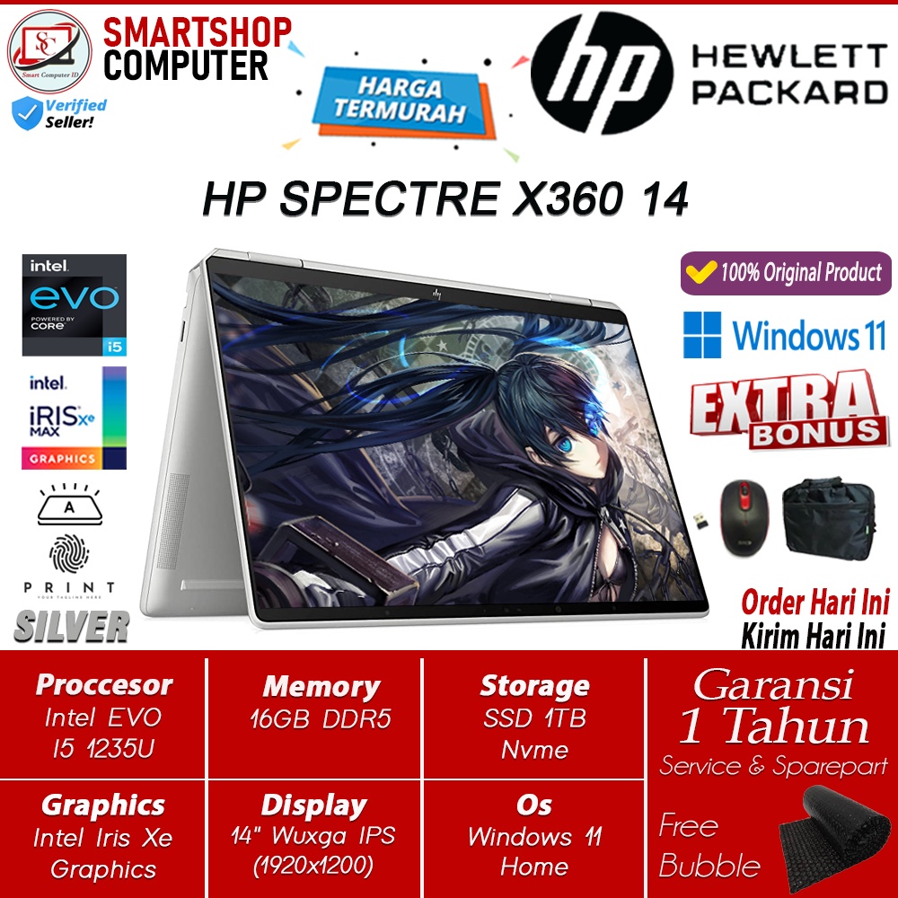 Laptop Ultrabook HP Spectre X360 14 Intel EVO I5 1235U 16GB 1TB SSD Iris Xe Win11 Home