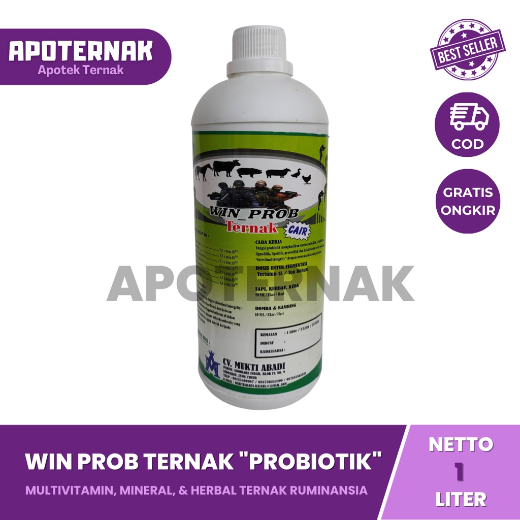 Probiotik Cair Ternak WIN PROB TERNAK 1 Liter - probiotik sapi - Probiotik Kambing WIN PROB TERNAK Cair | Probiotik Fermentasi Pakan Ternak Sapi Kambing Domba | Apoternak