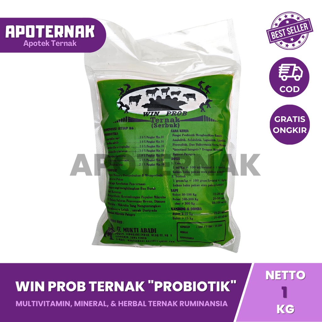 Probiotik Serbuk Ternak WIN PROB TERNAK 1 Kg - probiotik sapi - Probiotik Kambing WIN PROB TERNAK Serbuk Bubuk Kering | Probiotik Fermentasi Pakan Ternak Sapi Kambing Domba | Apoternak