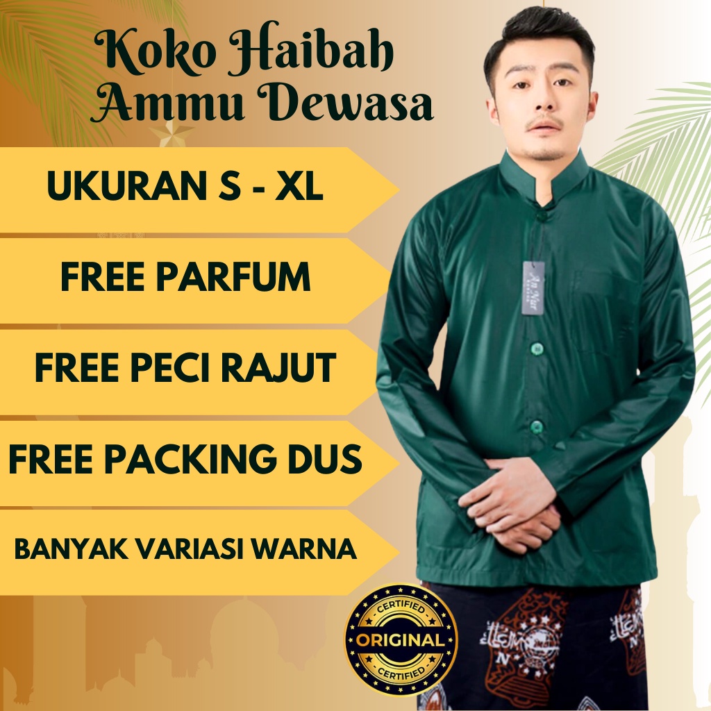 Baju Kemeja Koko Kokoh Muslim Pria Laki Laki Bapak Bapak Dewasa Lengan Panjang Polos Putih Jumbo Xxl