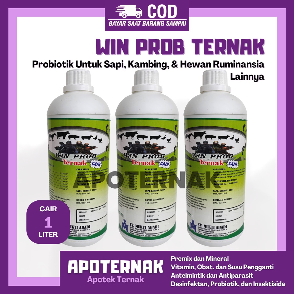 Probiotik Cair Ternak WIN PROB TERNAK 1 Liter - probiotik sapi - Probiotik Kambing WIN PROB TERNAK Cair | Probiotik Fermentasi Pakan Ternak Sapi Kambing Domba | Apoternak