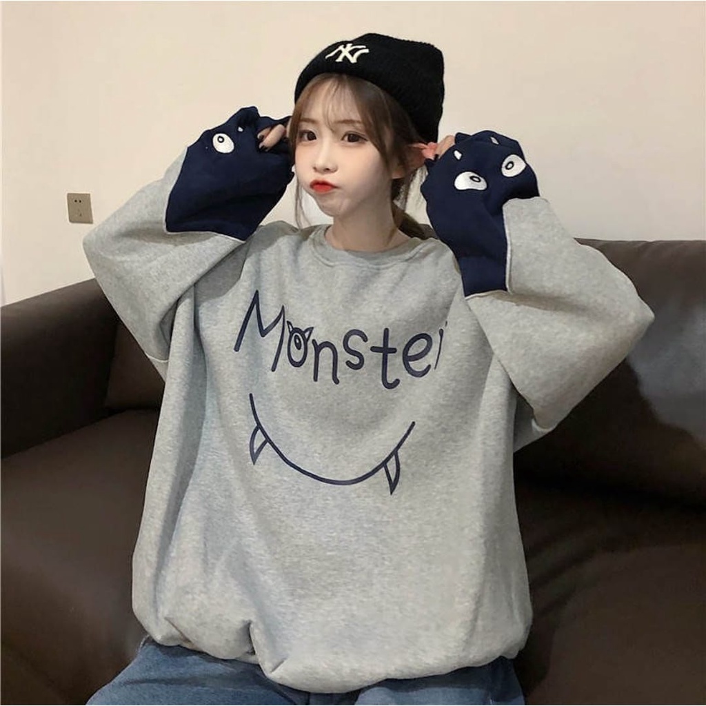 Sweater Wanita Oversize | Monster Smile Sweater Bigsize Oversize Wanita | Korean Style Sweetshirt