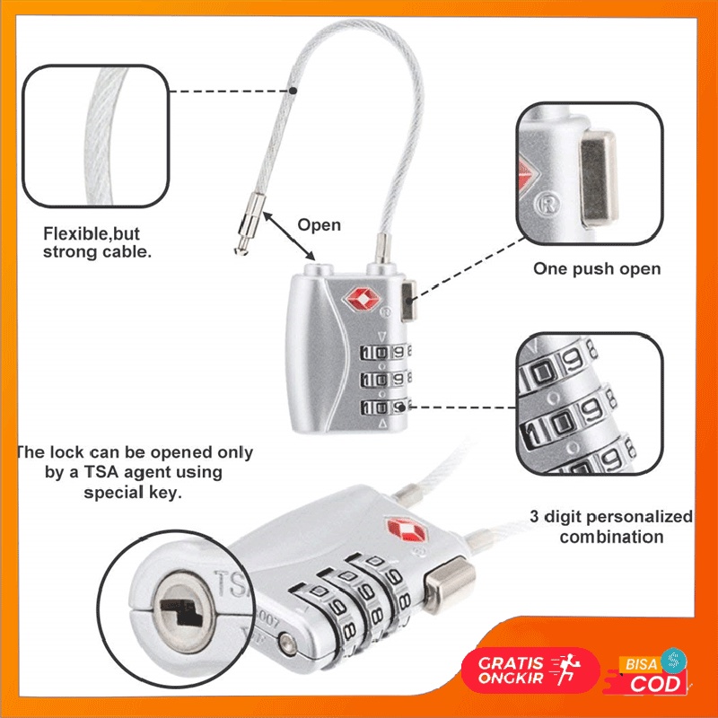 Gembok Kombinasi Kunci Koper Tsa 007 Bisa Untuk Gembok Koper Umroh Anti Maling