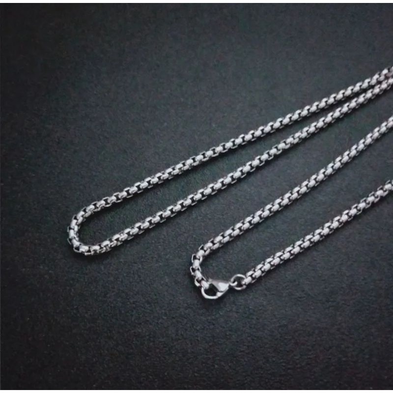kalung titanium silver motif elegan pria wanita panjang 50 cm