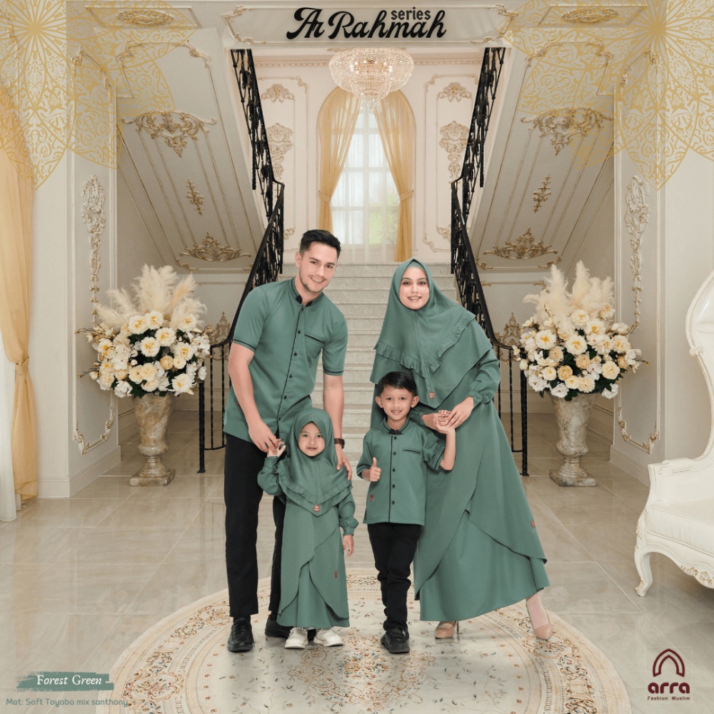 Baju Couple keluarga Lebaran Gamis Sarimbit Busana Muslim Mewah Bahan Premium Tebaru 2024 Ukuran Jumbo Original Arra