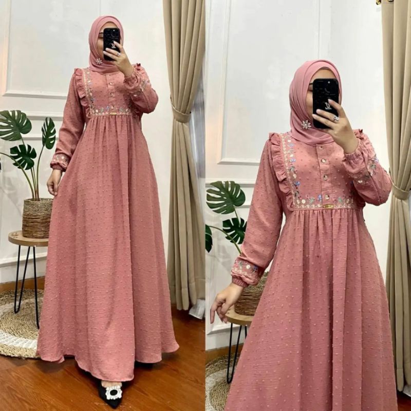 Gamis ceruty babydoll set Khimar Marwah Yumna ORI bermerks motif Masayu terbaru raymara set hijab sy
