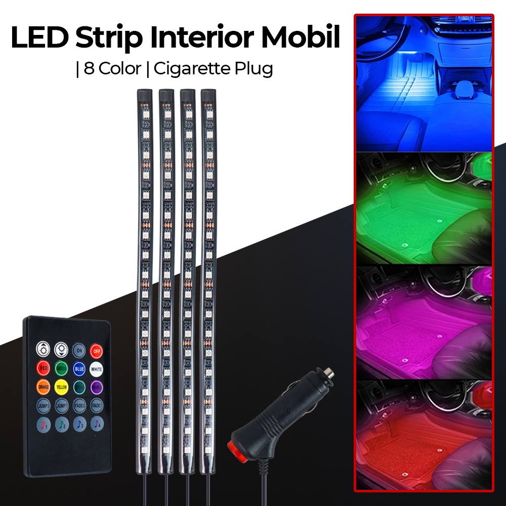 Lampu LED Strip Flexible Car Light Cigarette Plug 8 Color 4 PCS - J47 - Black