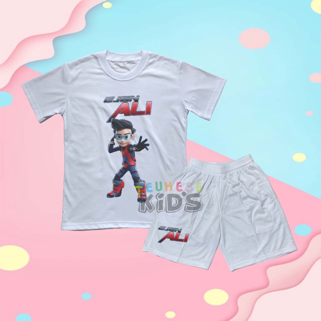 baju kaos setelan anak motif karakter kartun anak anak "EJEN ALI" bahan cottun premium (FREE NAMA)