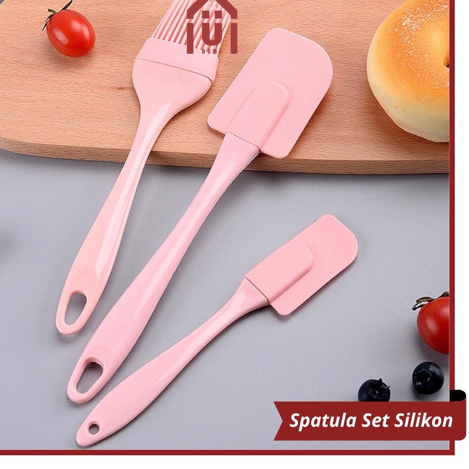 Lariza UNISO - [3 PCS] SPATULA SILICON SET SCRAPER KUAS KUE