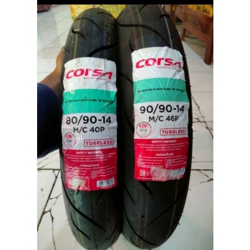 Sepasang ban Metik Corsa Terminator 80/90-14 90/90-14 Tubles