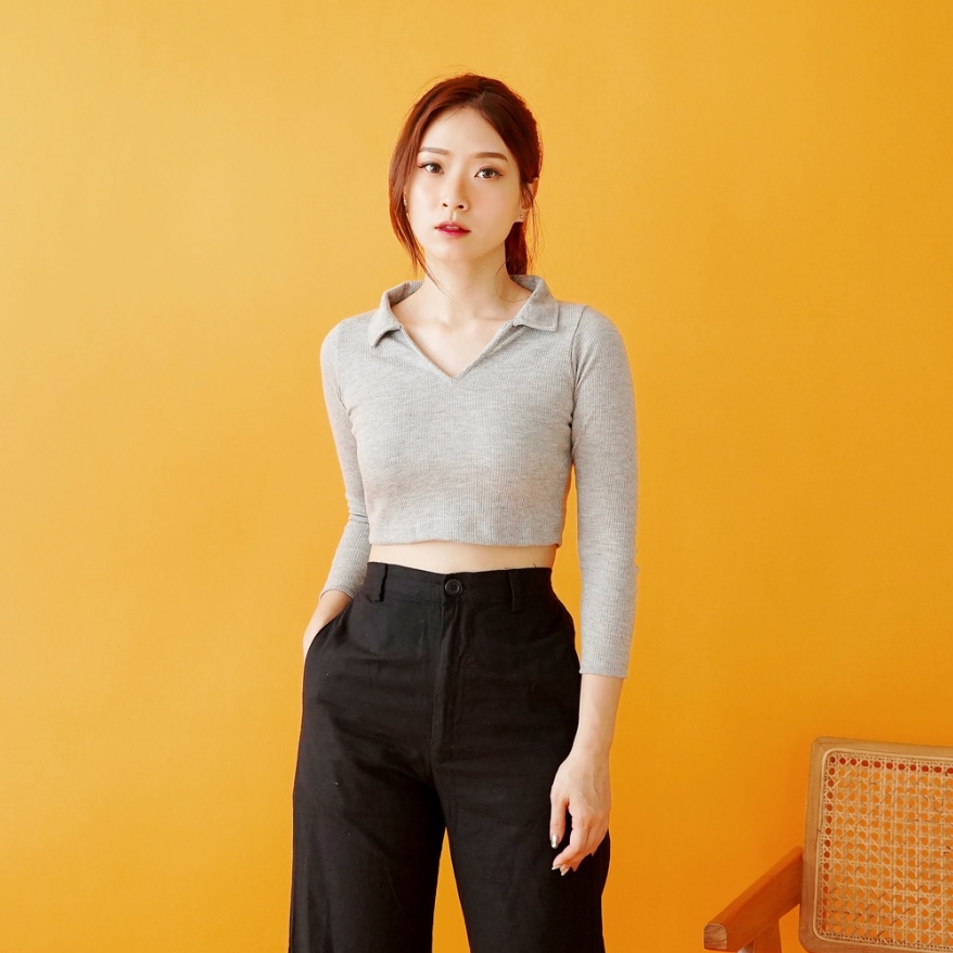 CAVALU Korean Longsleeve Crop Top Lengan Panjang Korea Knit Crop Tee 133