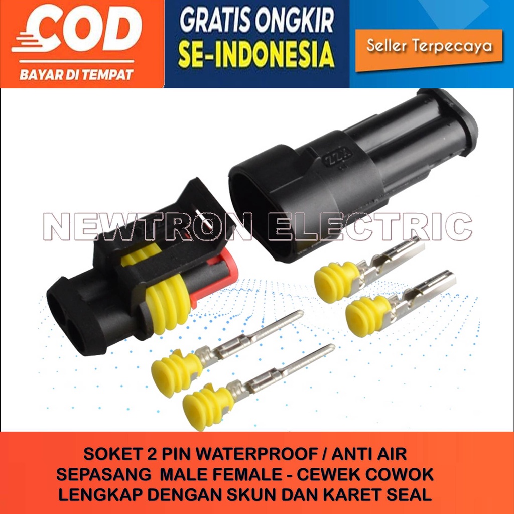 SOKET ANTI AIR 2 PIN WATERPROOF MODEL AMP SEPASANG MALE FEMALE