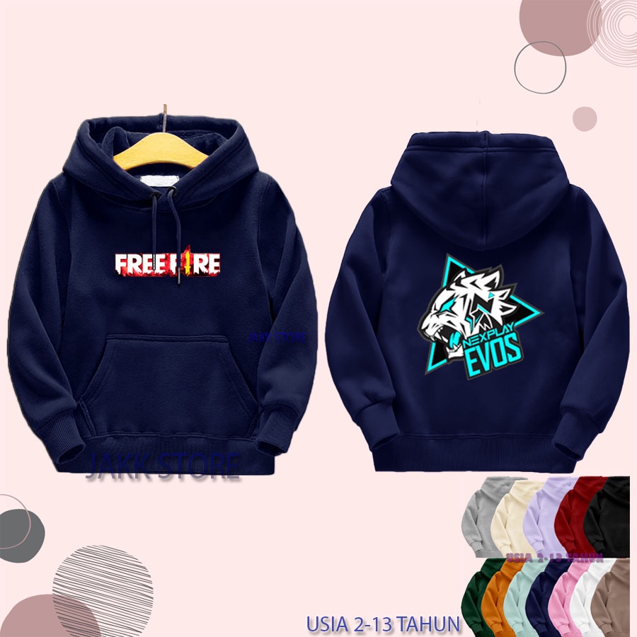 Sweater Hoodie FF FREE FIRE Anak Laki Laki Keren/Hodie EVOS Anak Anak Usia 2 3 4 5 6 7 8 9 10 11 12 13 Tahun Terbaru/Sweater Switer Anak Cowok Hitam