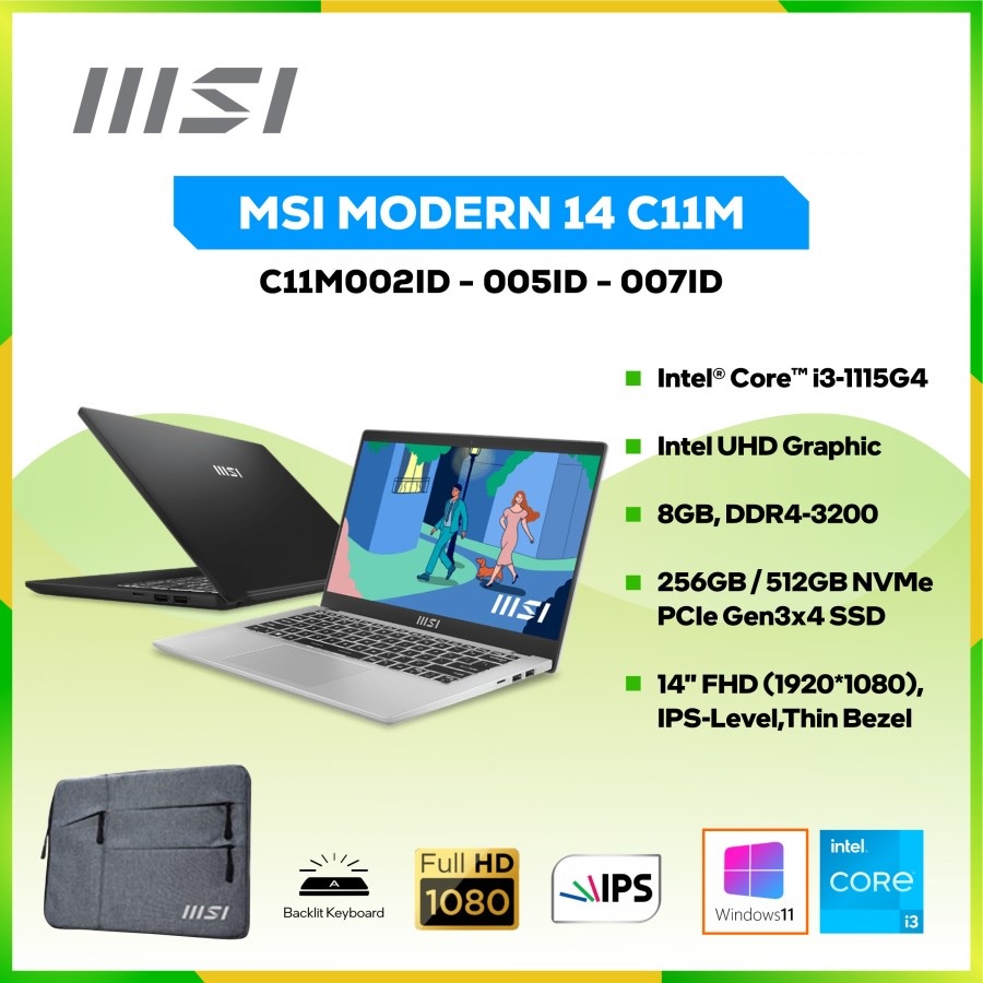 MSI MODERN 14 C11M i3-1115G4 8GB 256GB INTEL UHD GRAPHICS 14&quot; FHD W11