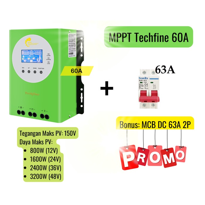 MPPT 60A 12V 24V 36V 48V Solar Charge Controller SCC Techfine