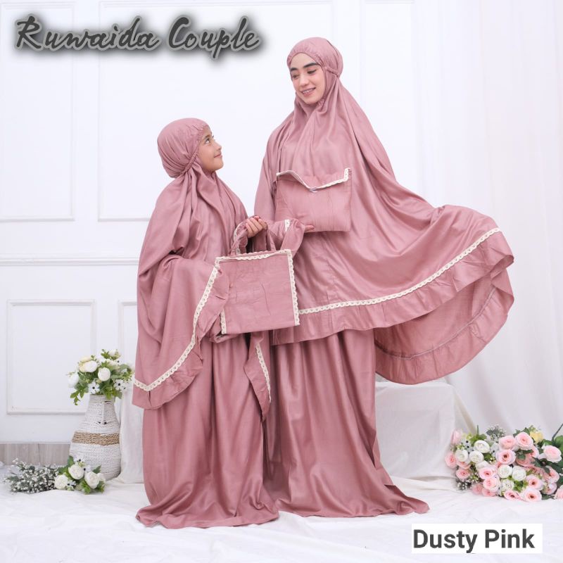 (COUPLE )MUKENA BALI DEWASA JUMBO POLOS WARNA BALI RENDA RAJUT PREMIUM TRAVELLING - Polos Renda