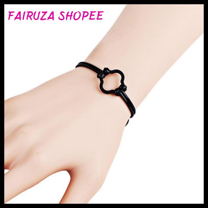 GELANG KULIT TIPIS CLOVER HITAM MURAH CANTIK BARU   GELANG KULIT TIPIS CLOVER HITAM MURAH CANTIK BAR