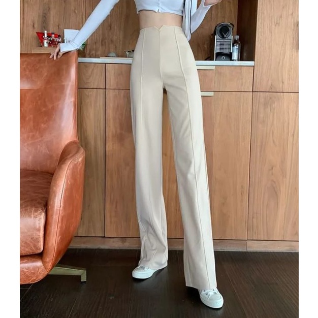 High Waist Full Length Straight Pants 1634  (S-XL)