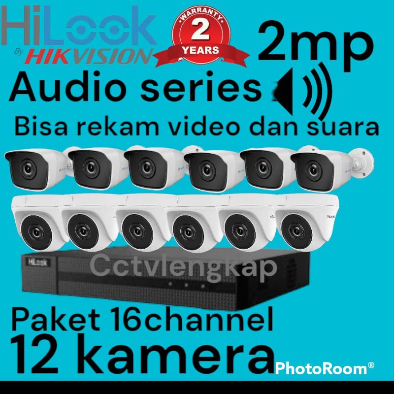 PAKET CCTV HILOOK 16 CHANNEL 12 CAMERA AUDIO SERIES 2MP FULL HD BISA REKAM SUARA