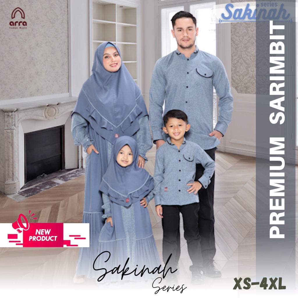 Arra Sarimbit KeluargaBaju Lebaran 2023 Couple Keluarga Original Bandung Series Sakinah Biru Denim B