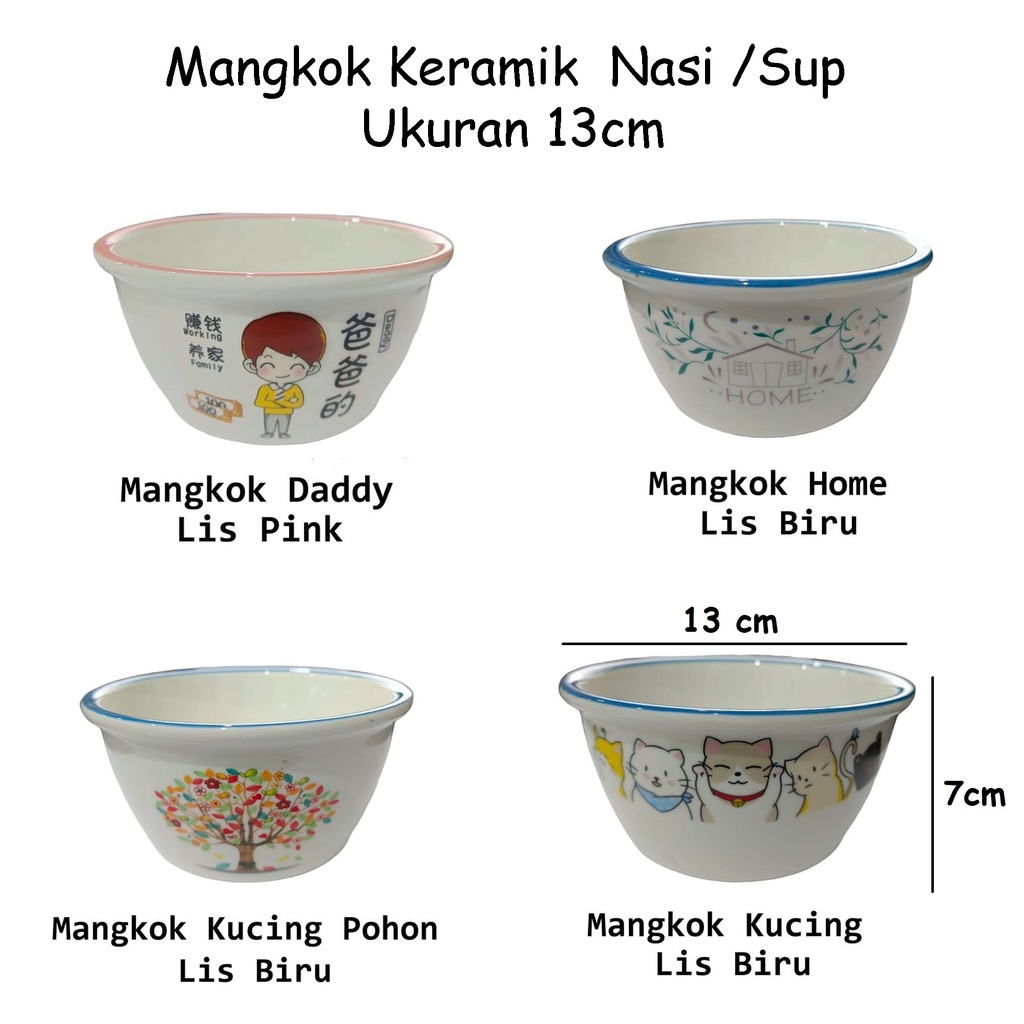 Mangkok Keramik Mangkuk Nasi / Sup Cartoon Lucu Ukuran 13cm