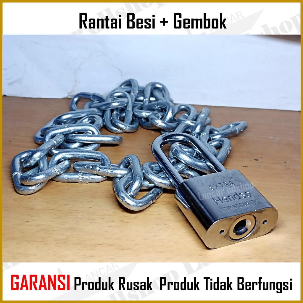 Gembok Rantai Besi / Gembok Rante Rumah Pagar Motor Sepeda / Kunci Rantai 3/16 Gembok 40 MM